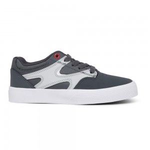 DC Shoes Kalis Vulc Skateskor Barn Grå Röda | SVKI-04359