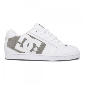 DC Shoes Net Skateskor Herr Vita Grå | IXYW-13087