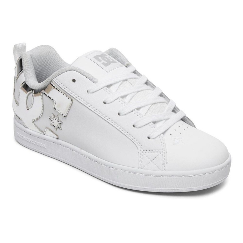 DC Shoes Court Graffik Skateskor Dam Vita Silver | GXZH-06175