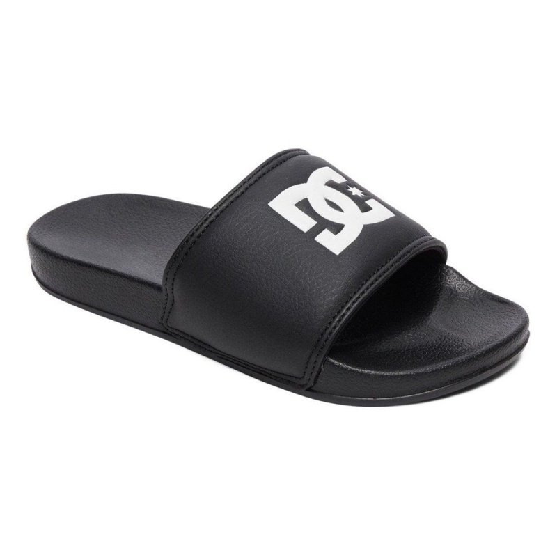 DC Shoes Slides Sandaler Barn Svarta Vita | KLGH-61390