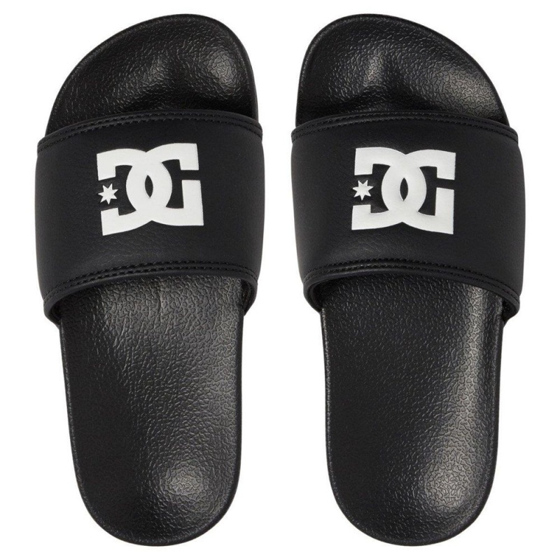 DC Shoes Slides Sandaler Barn Svarta Vita | KLGH-61390