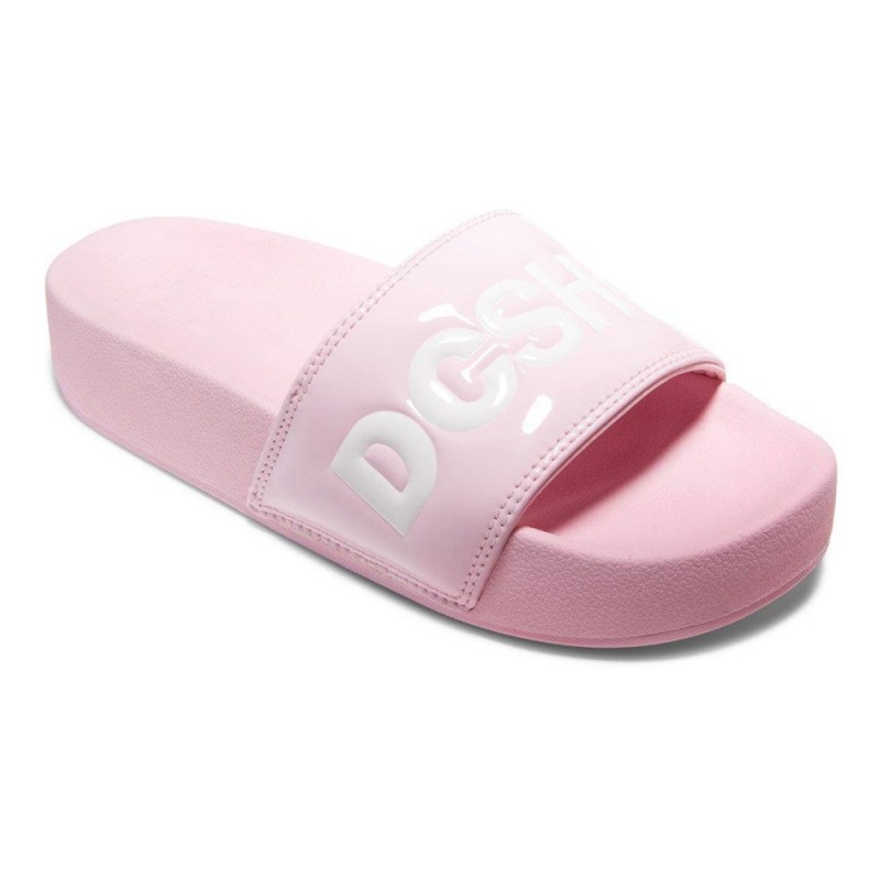 DC Shoes Slides Sandaler Dam Rosa Vita | OTFW-06325