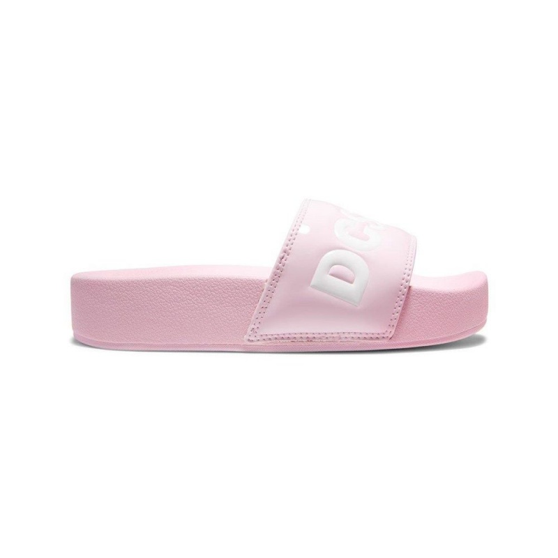 DC Shoes Slides Sandaler Dam Rosa Vita | OTFW-06325