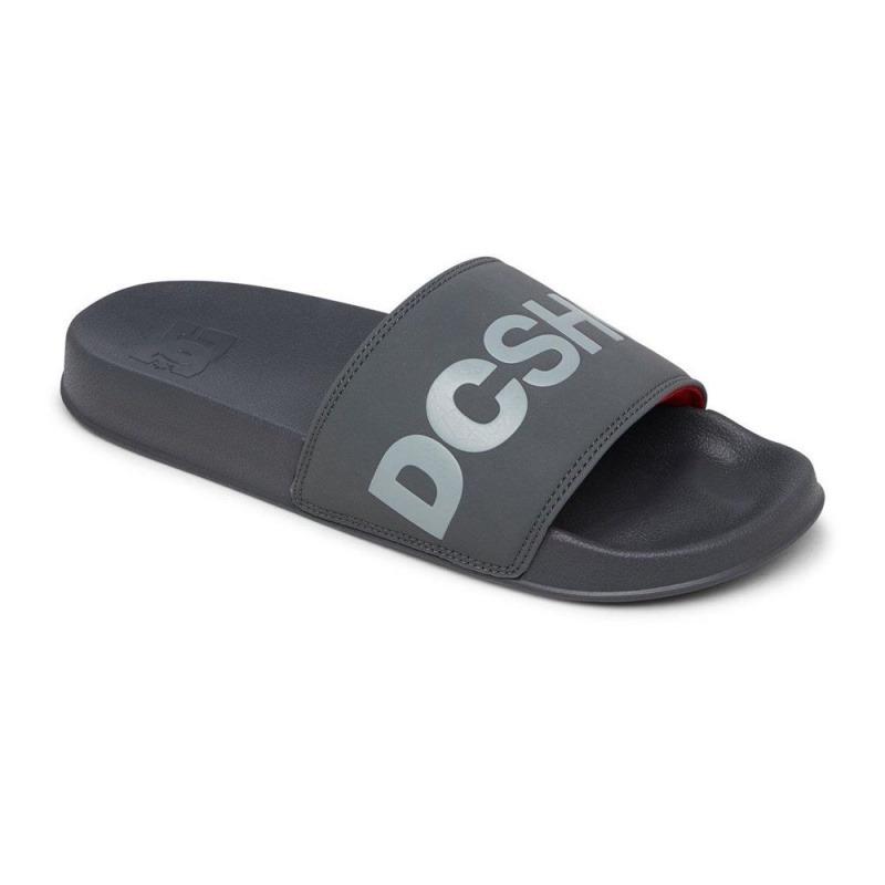 DC Shoes Slides Sandaler Herr Grå Röda | WYLU-21063