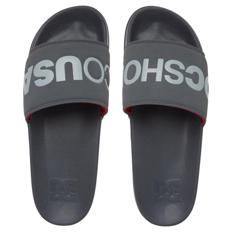 DC Shoes Slides Sandaler Herr Grå Röda | WYLU-21063