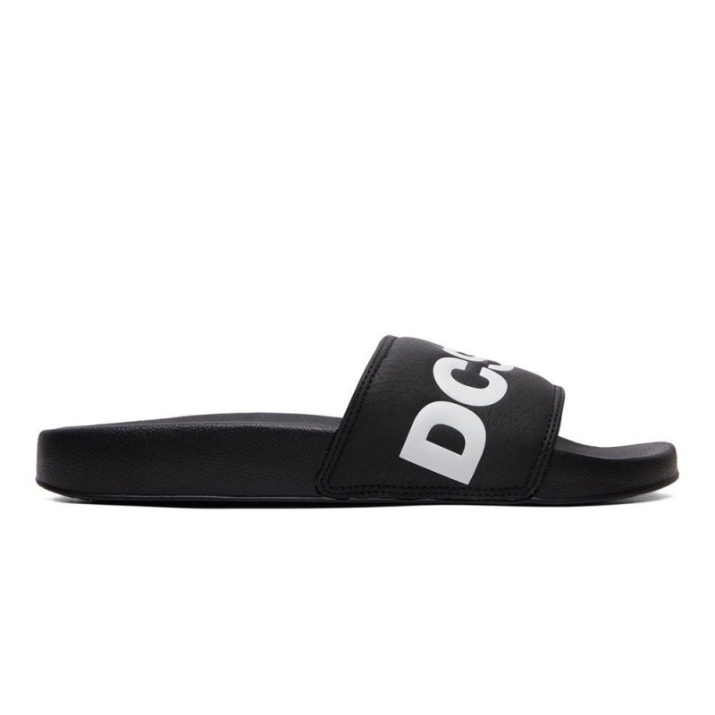 DC Shoes Slides Sandaler Herr Svarta Vita | KVFB-59218