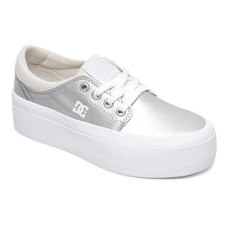 DC Shoes Trase Skateskor Barn Silver Vita | STUD-32897