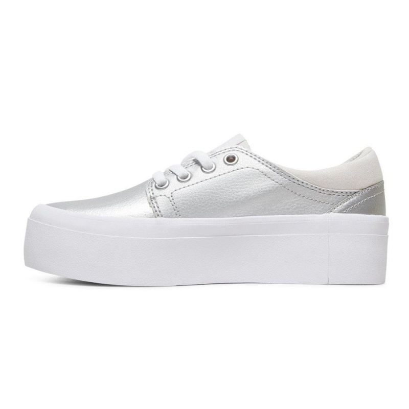 DC Shoes Trase Skateskor Barn Silver Vita | STUD-32897